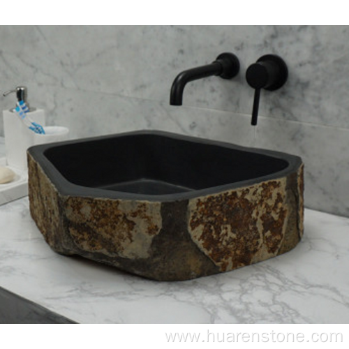 Hexagonal black granite sink